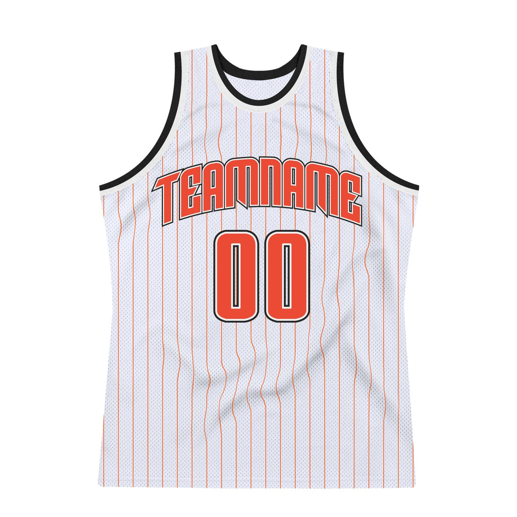Custom White Orange Pinstripe Orange-Black Authentic Basketball Jersey photo 4