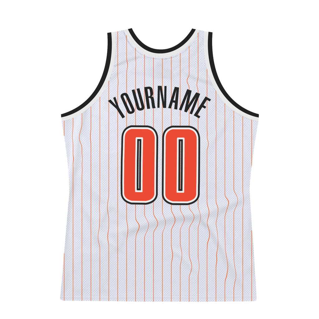 Custom White Orange Pinstripe Orange-Black Authentic Basketball Jersey photo 5