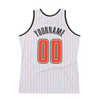 Custom White Orange Pinstripe Orange-Black Authentic Basketball Jersey photo 5