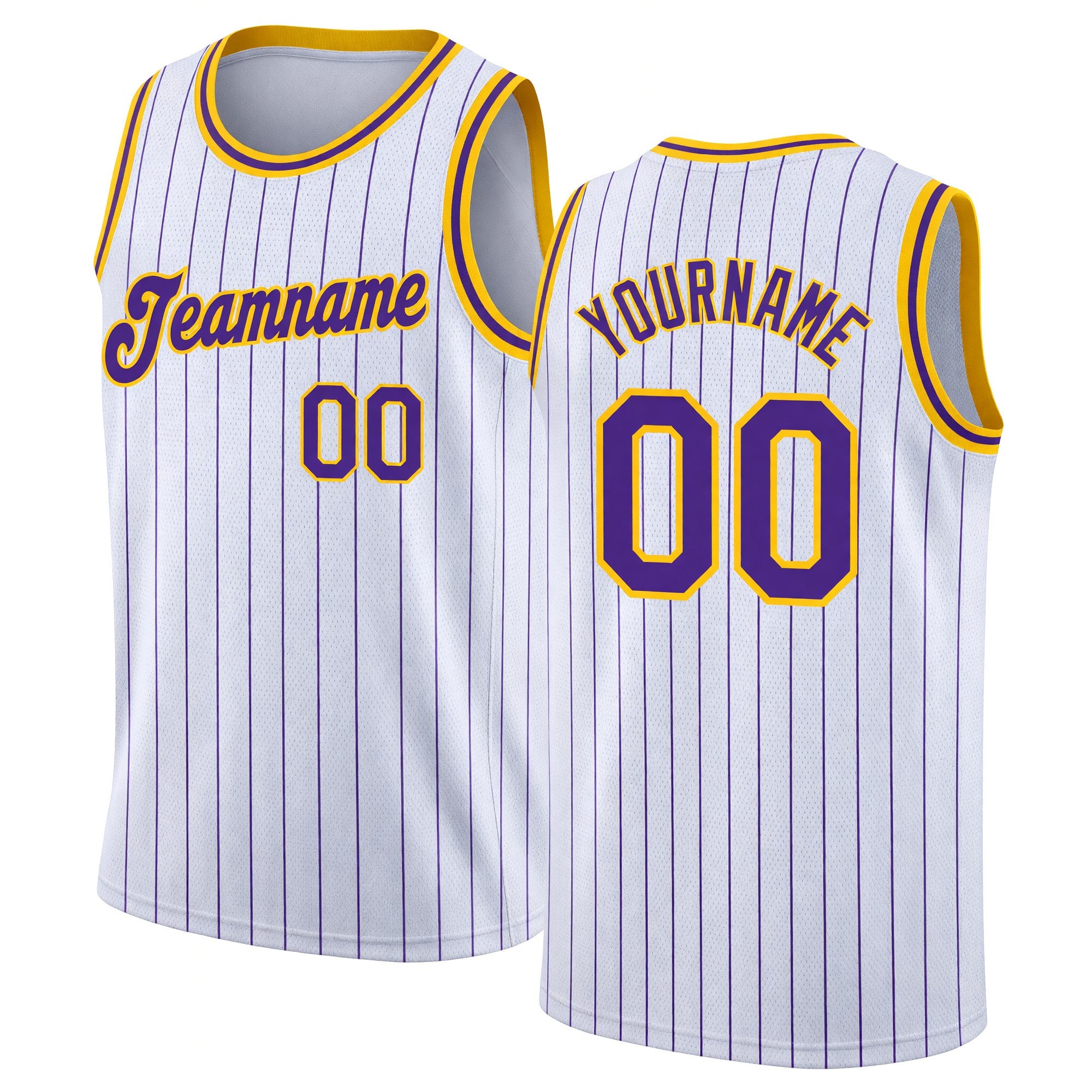 Custom White Purple Pinstripe Purple-Gold Authentic Basketball Jersey