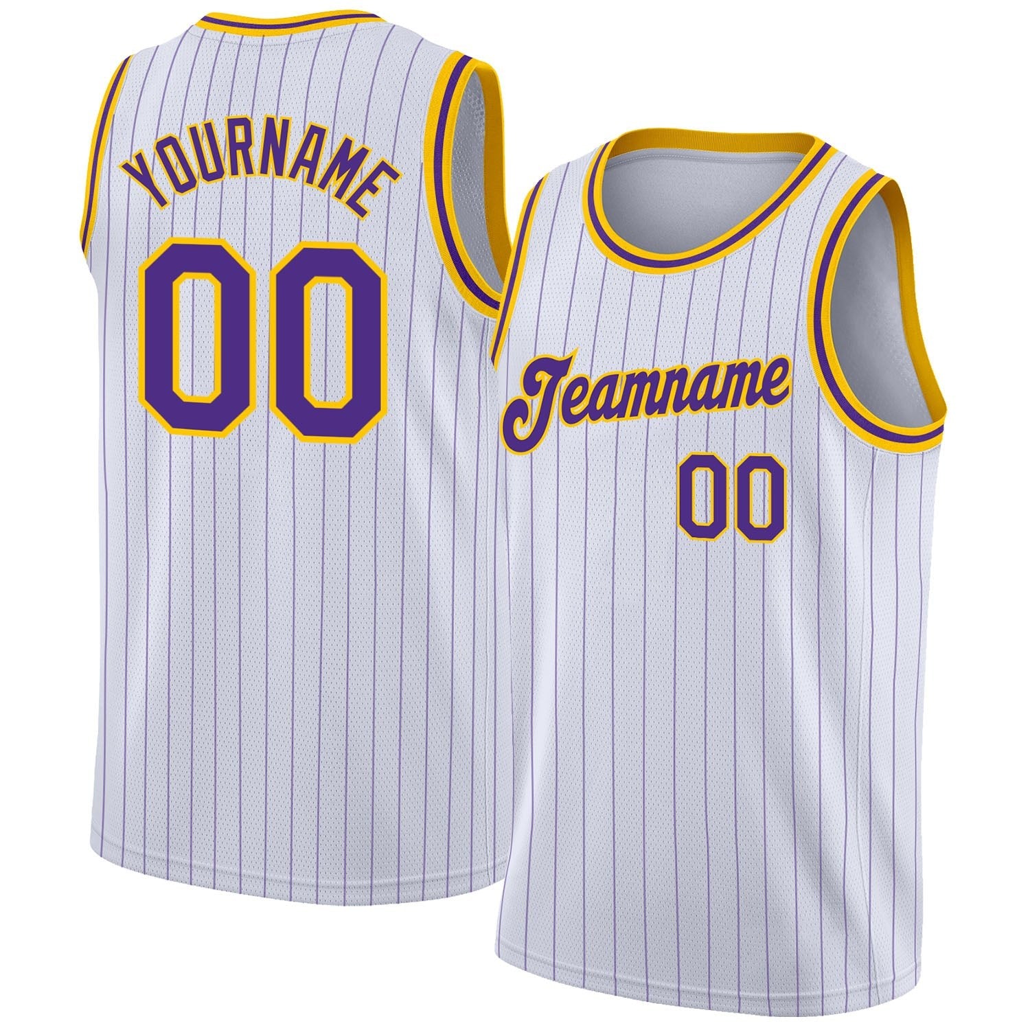 Custom White Purple Pinstripe Purple-Gold Authentic Basketball Jersey photo 1