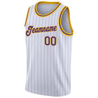 Custom White Purple Pinstripe Purple-Gold Authentic Basketball Jersey photo 4