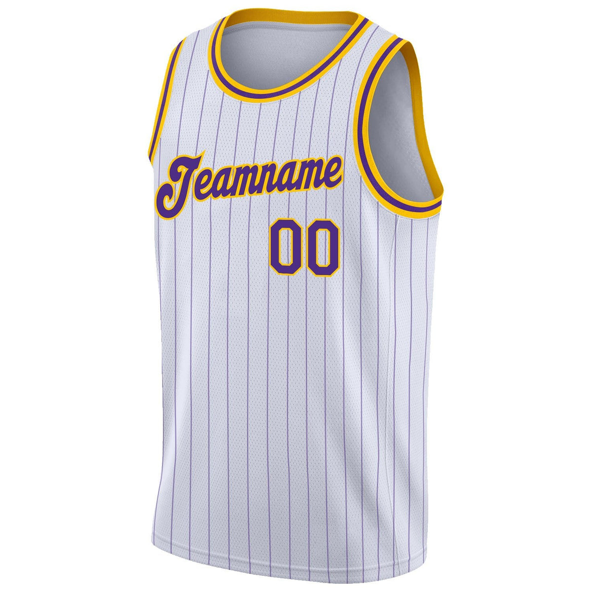 Custom White Purple Pinstripe Purple-Gold Authentic Basketball Jersey photo 4