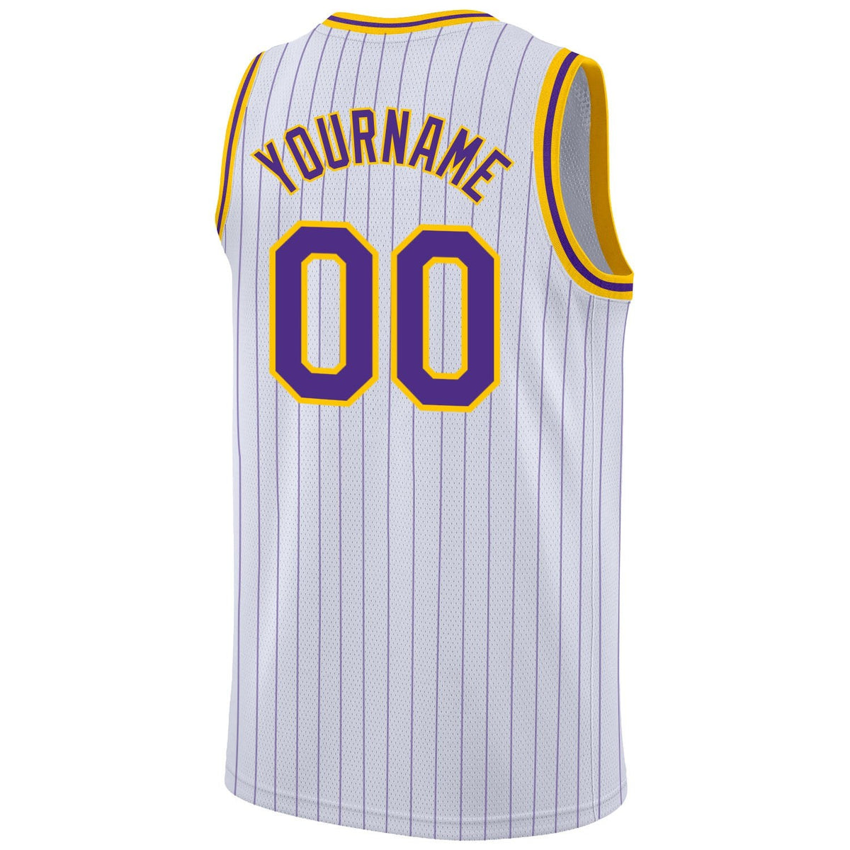 Custom White Purple Pinstripe Purple-Gold Authentic Basketball Jersey photo 5