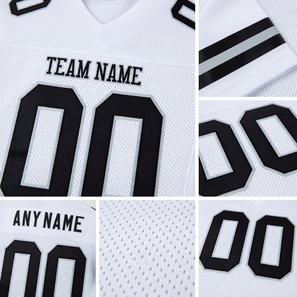 Custom White Black-Silver Mesh Authentic Football Jersey detail
