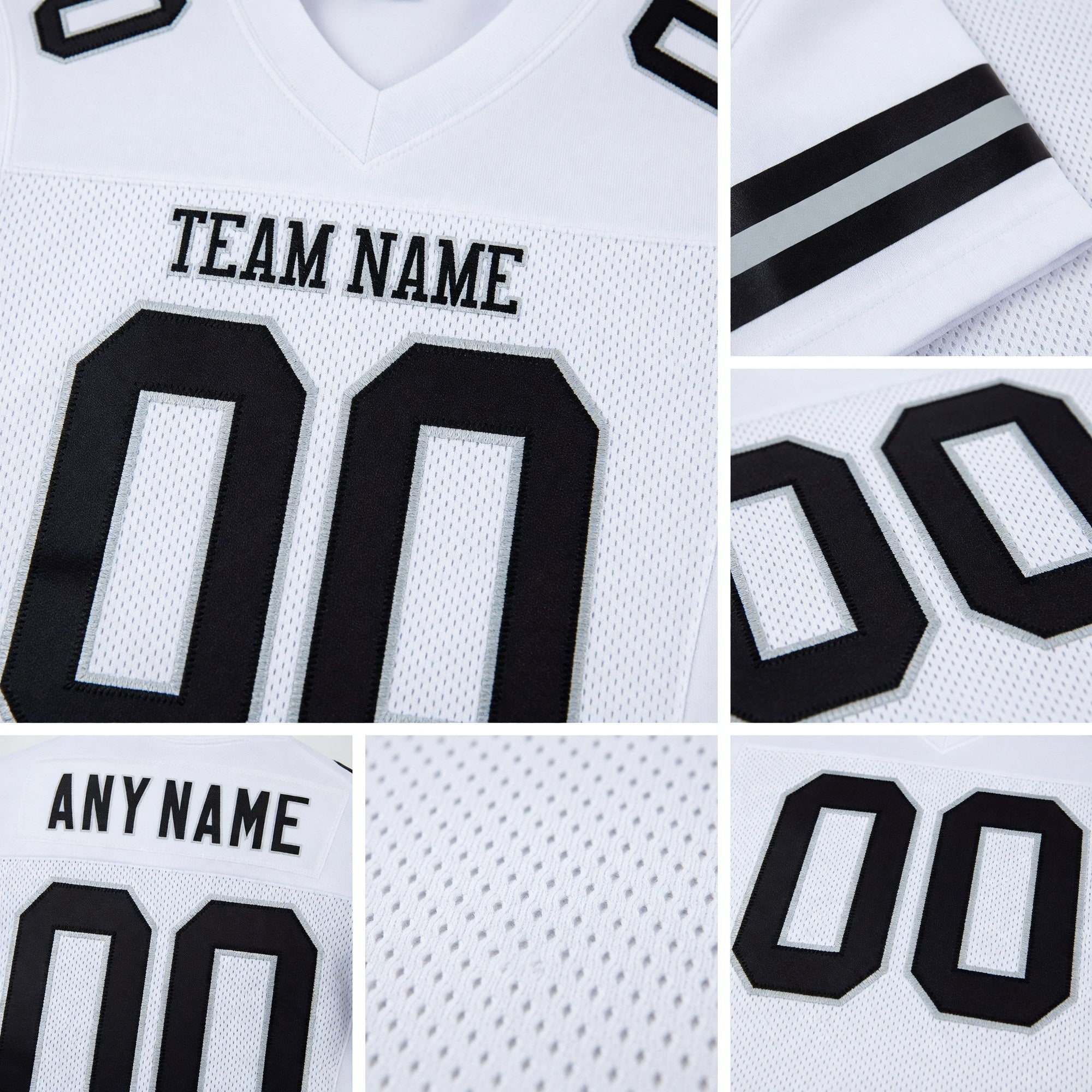 Custom White Black-Silver Mesh Authentic Football Jersey detail