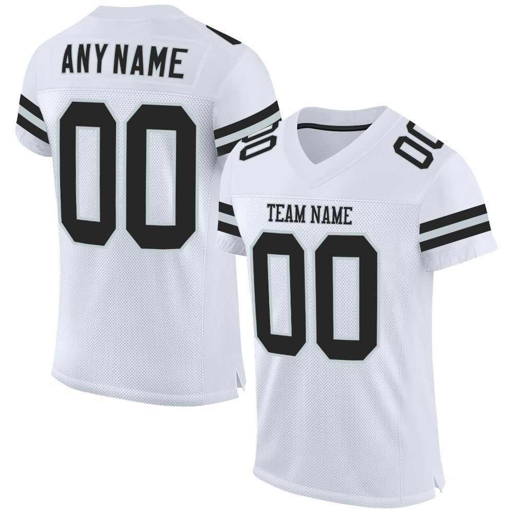 Custom White Black-Silver Mesh Authentic Football Jersey photo 1