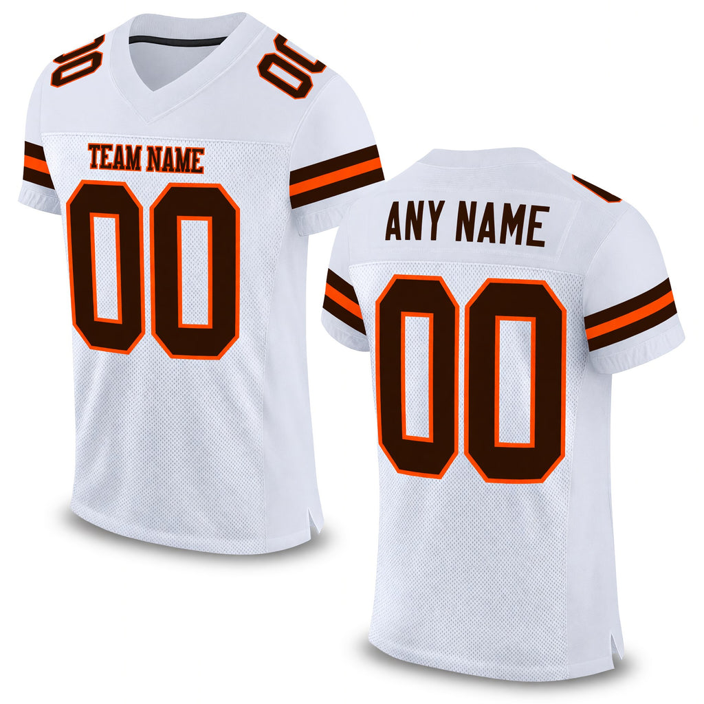 Custom White Brown-Orange Mesh Authentic Football Jersey