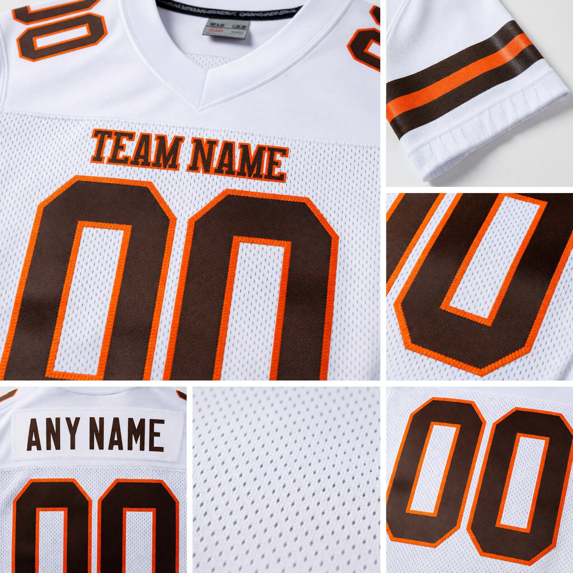 Custom White Brown-Orange Mesh Authentic Football Jersey detail
