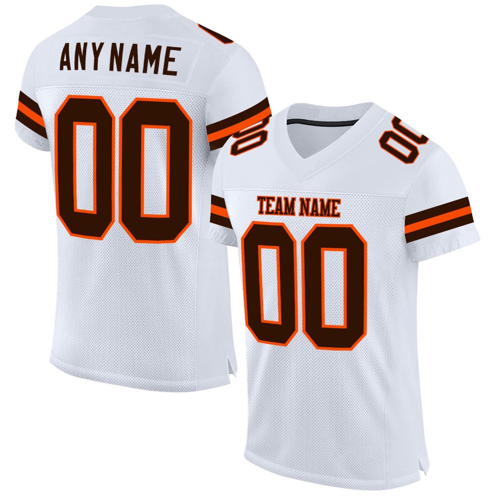 Custom White Brown-Orange Mesh Authentic Football Jersey photo 1