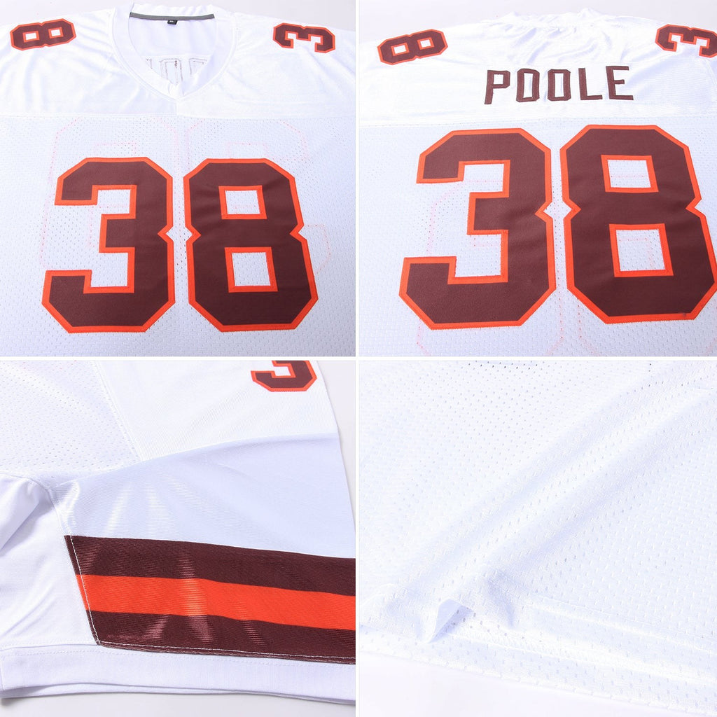 Custom White Brown-Orange Mesh Authentic Football Jersey photo 4