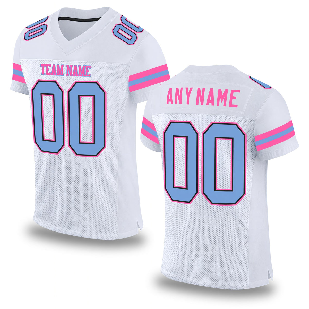 Custom White Light Blue-Pink Mesh Authentic Football Jersey