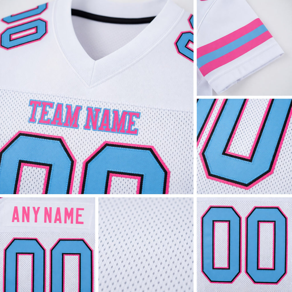 Custom White Light Blue-Pink Mesh Authentic Football Jersey detail
