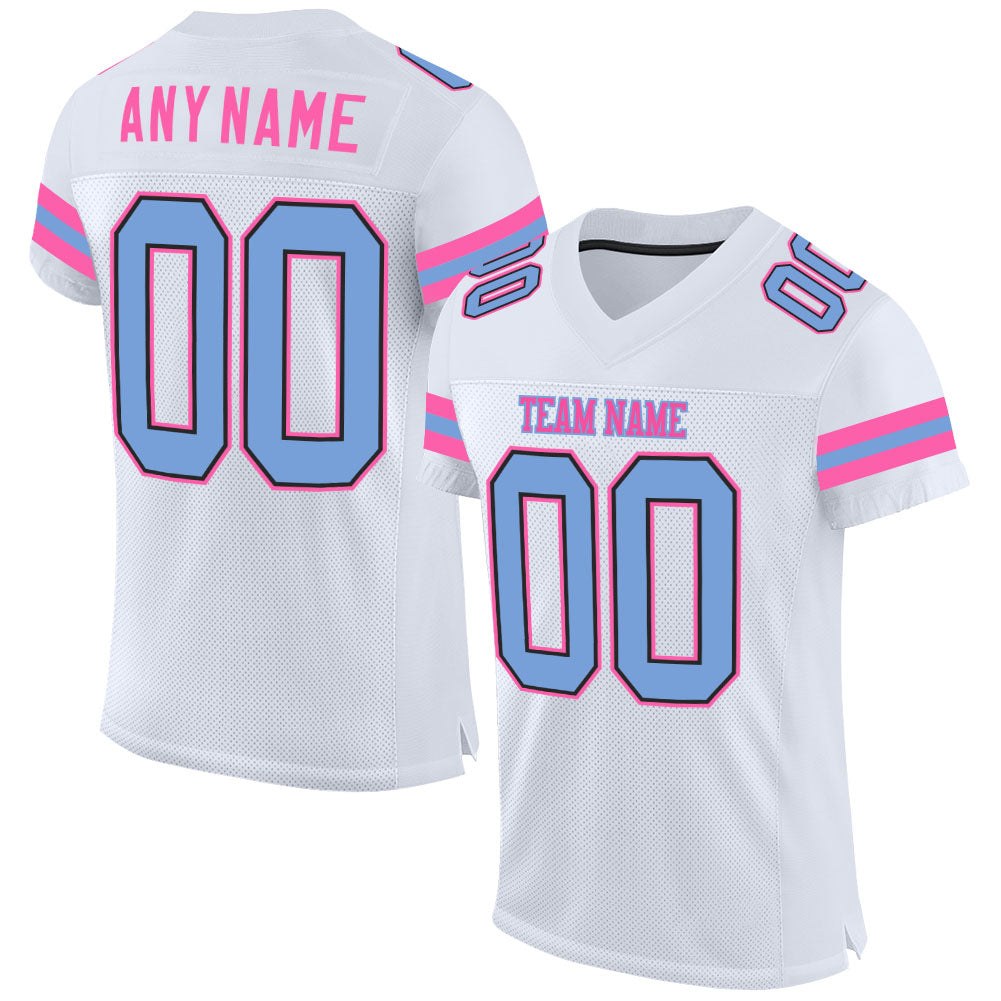 Custom White Light Blue-Pink Mesh Authentic Football Jersey photo 1