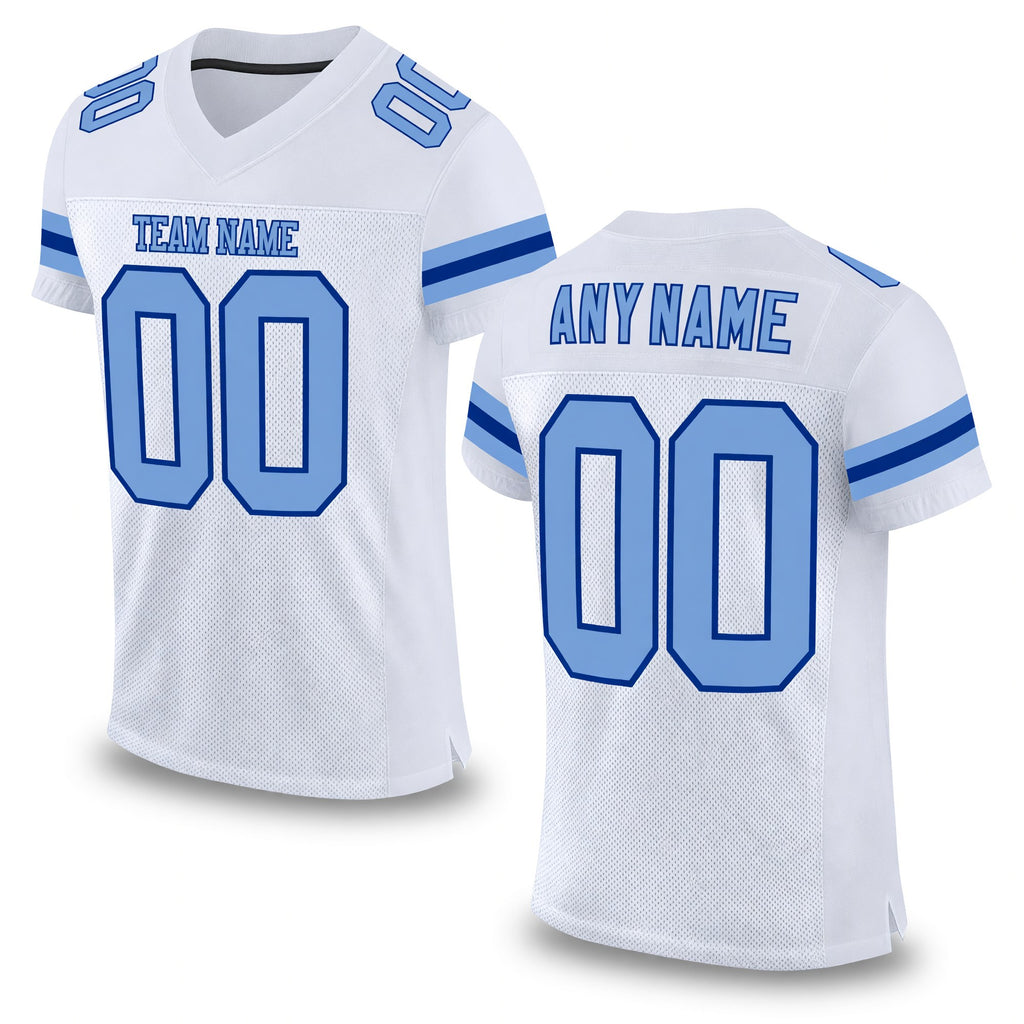 Custom White Light Blue-Royal Mesh Authentic Football Jersey
