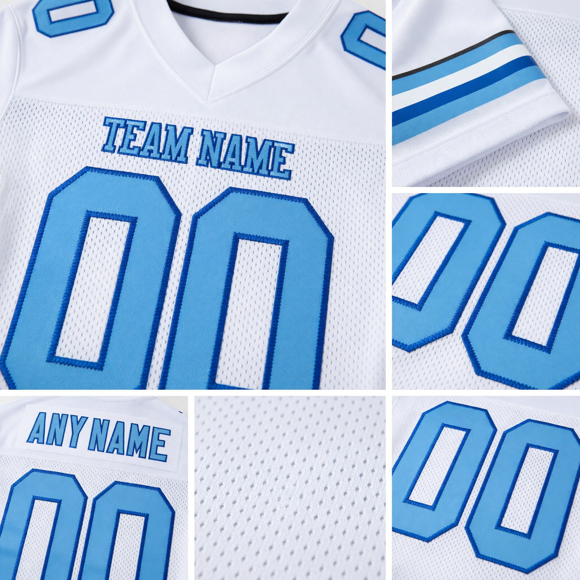 Custom White Light Blue-Royal Mesh Authentic Football Jersey detail