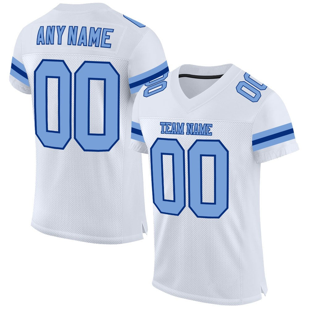 Custom White Light Blue-Royal Mesh Authentic Football Jersey photo 1