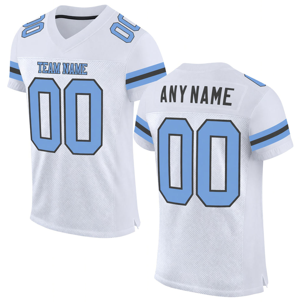 Custom White Light Blue-Steel Gray Mesh Authentic Football Jersey