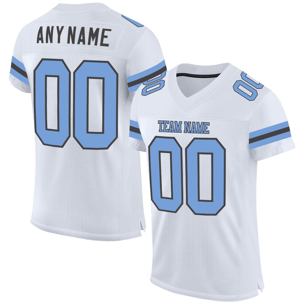 Custom White Light Blue-Steel Gray Mesh Authentic Football Jersey photo 1
