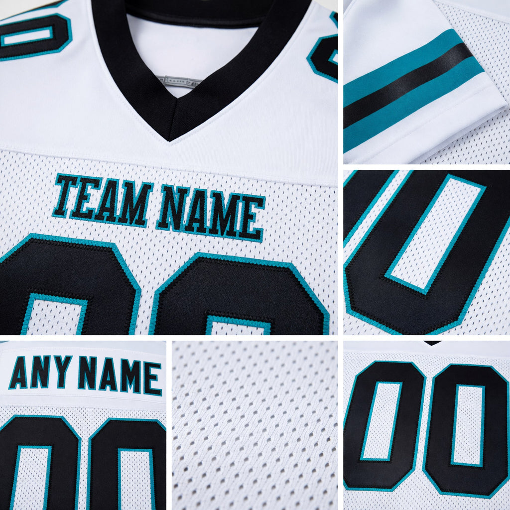 Custom White Black-Aqua Mesh Authentic Football Jersey detail