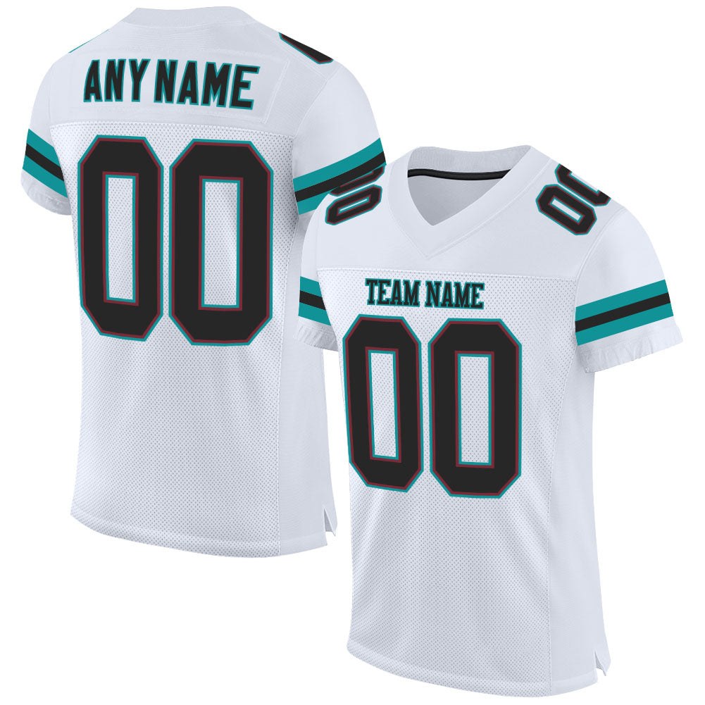 Custom White Black-Aqua Mesh Authentic Football Jersey photo 1