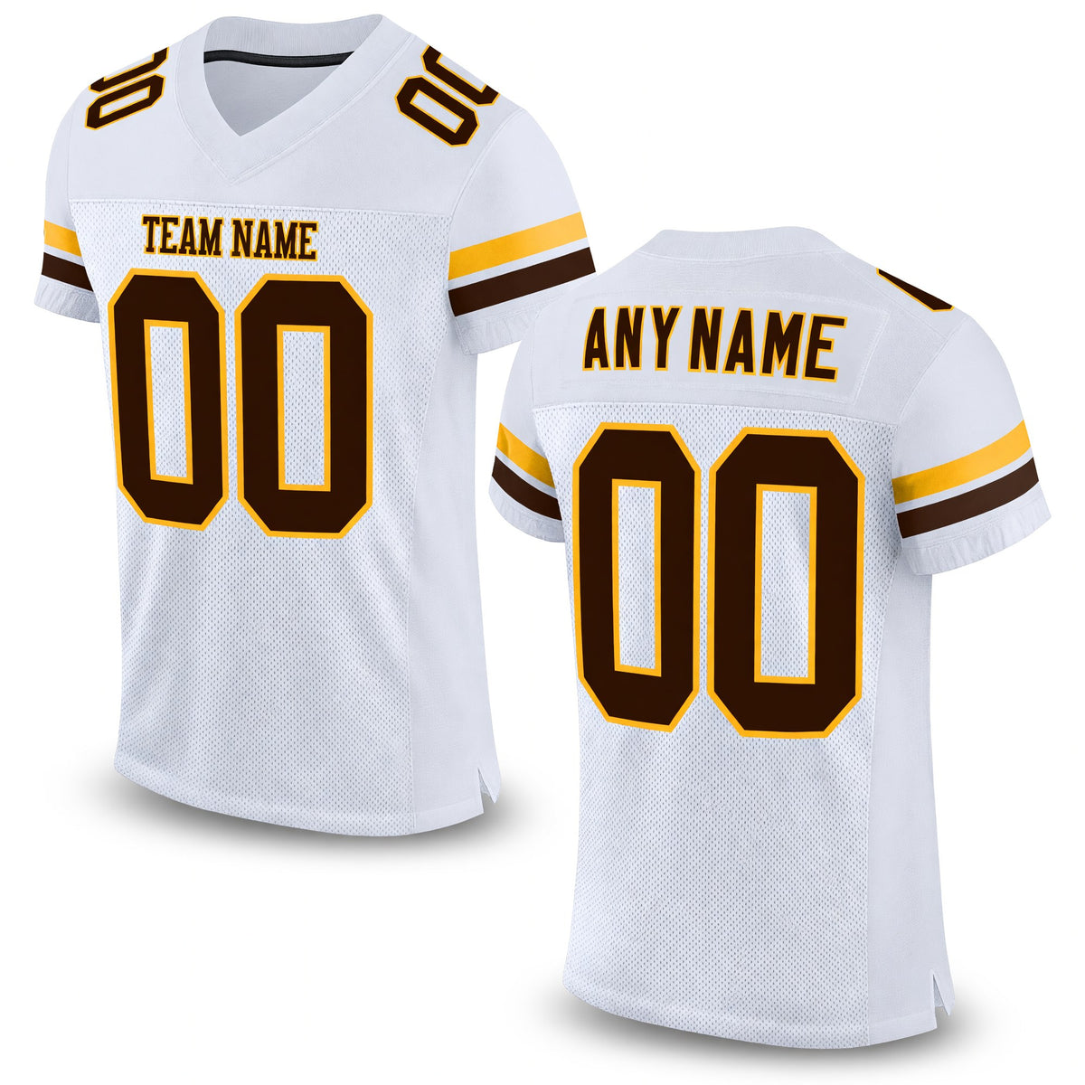Custom White Brown-Gold Mesh Authentic Football Jersey