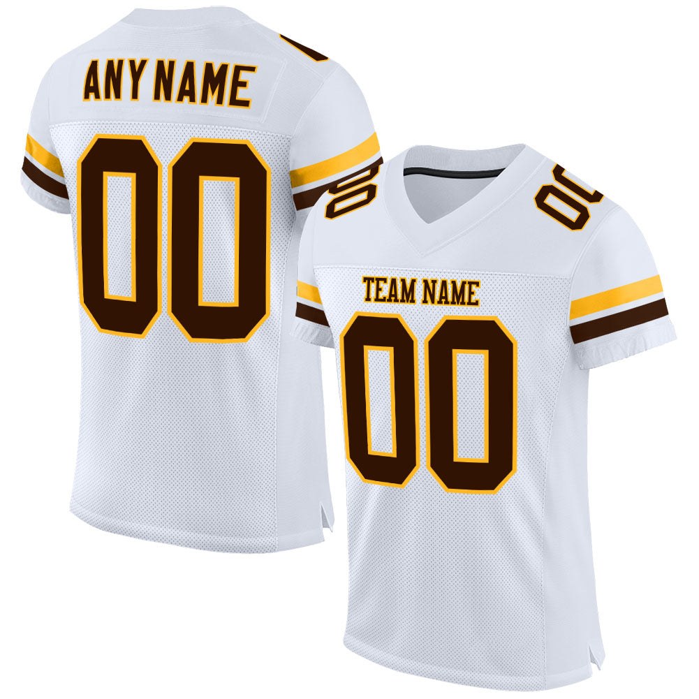 Custom White Brown-Gold Mesh Authentic Football Jersey photo 1