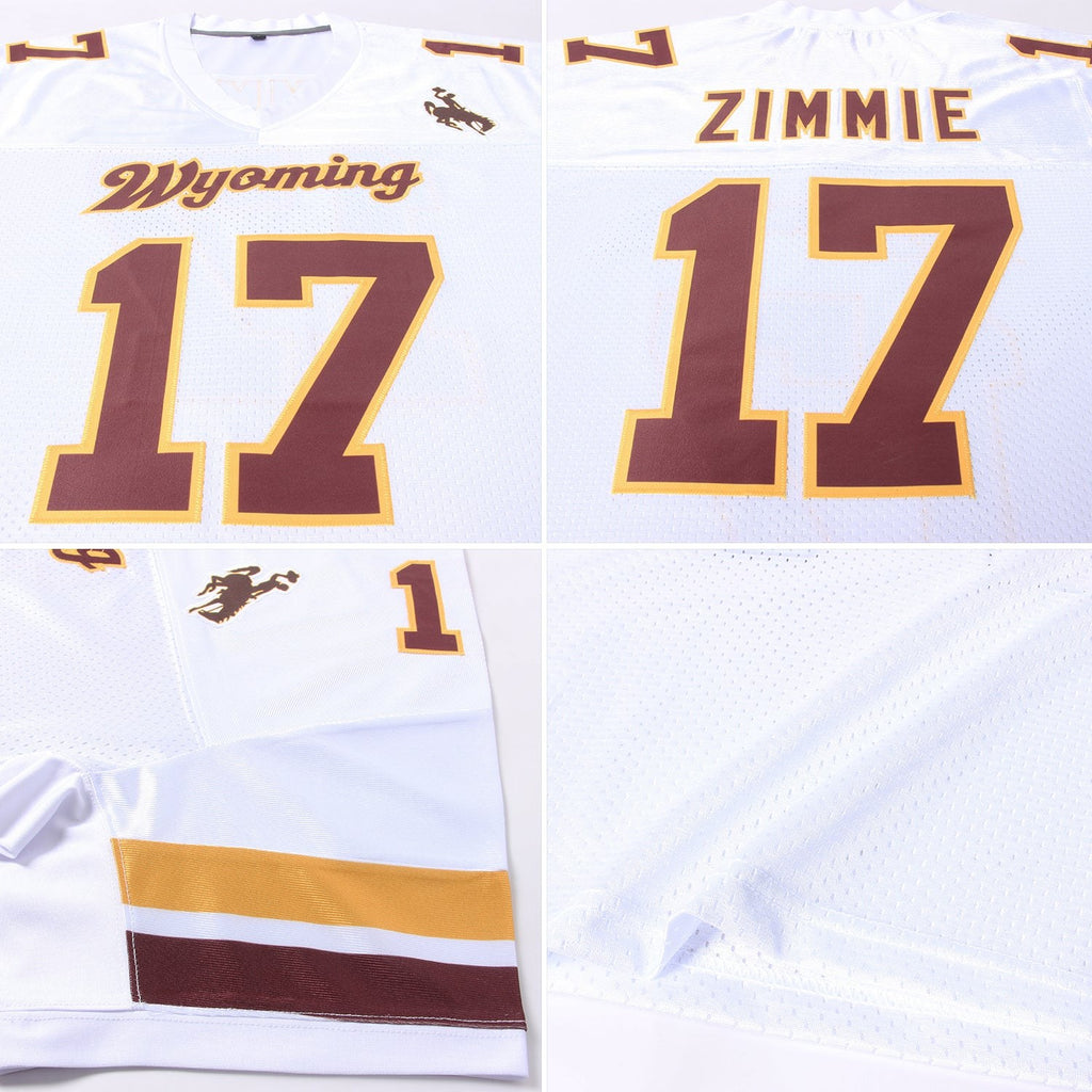 Custom White Brown-Gold Mesh Authentic Football Jersey photo 4