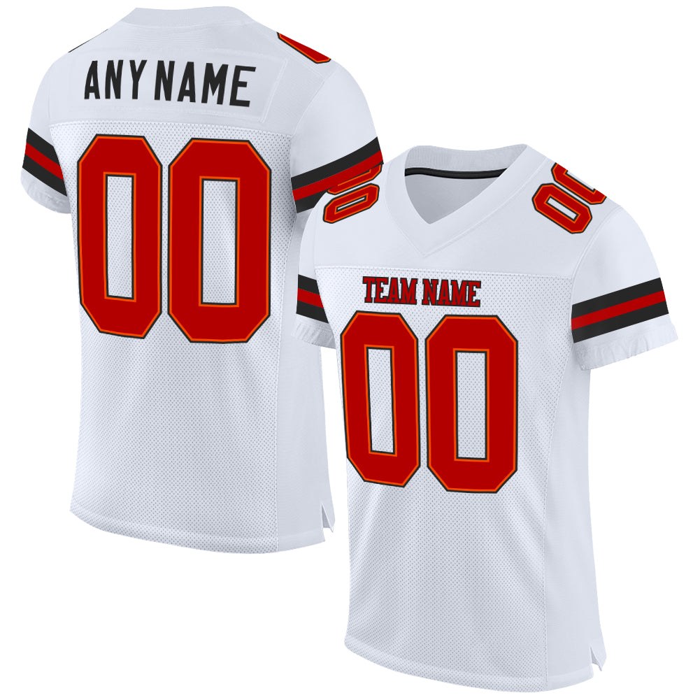 Custom White Red-Black Mesh Authentic Football Jersey photo 1