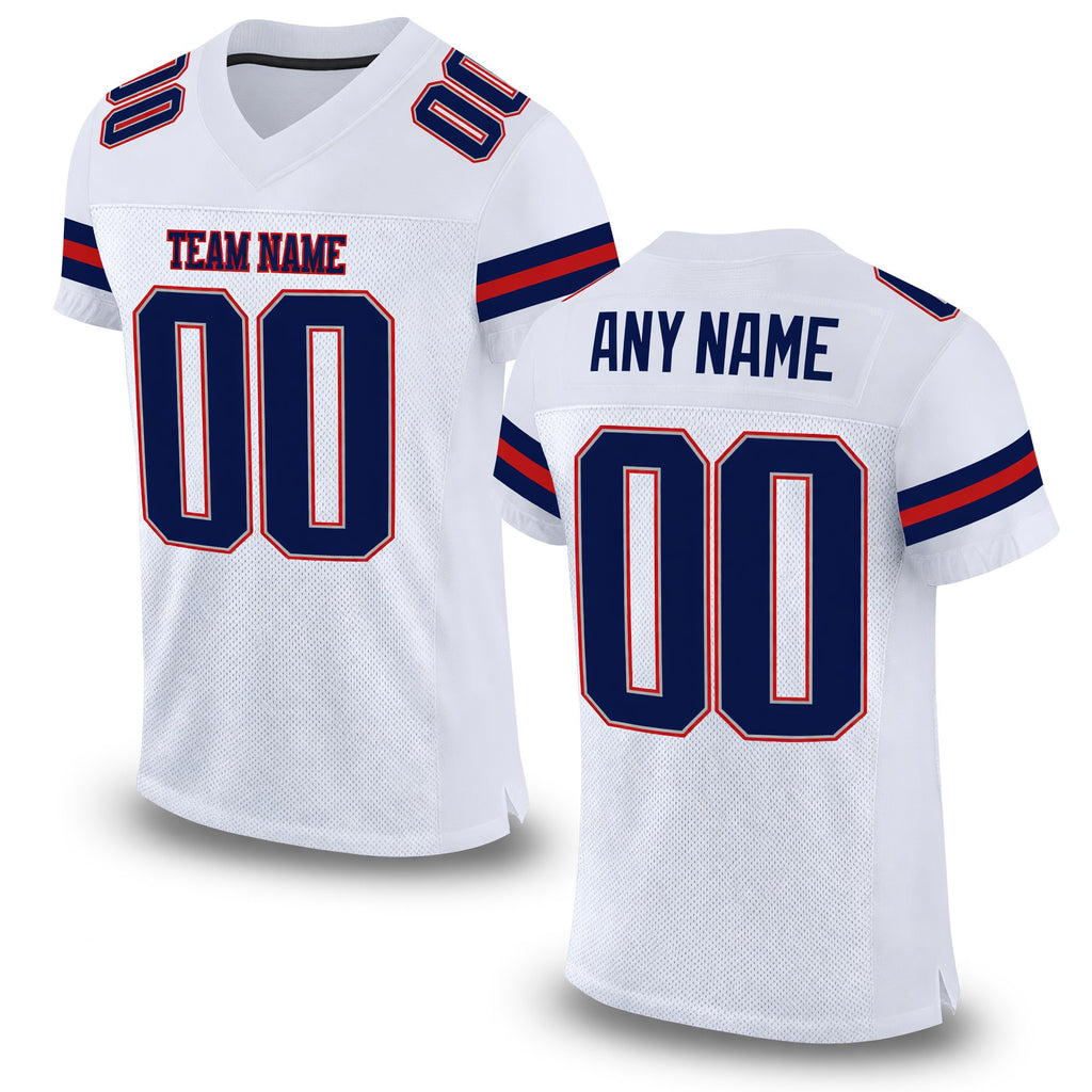 Custom White Navy-Scarlet Mesh Authentic Football Jersey