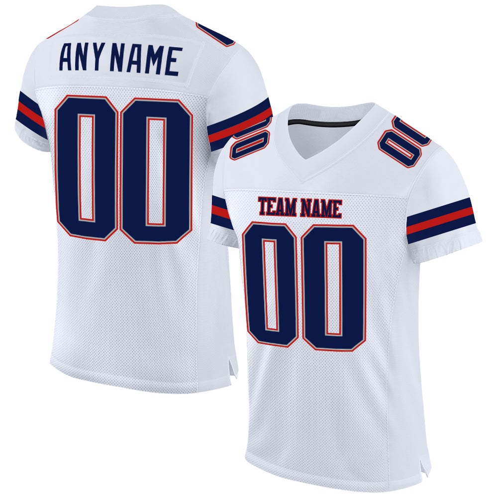 Custom White Navy-Scarlet Mesh Authentic Football Jersey photo 1