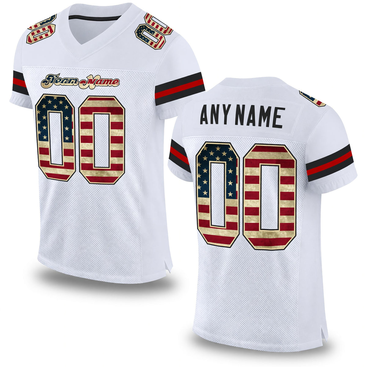 Custom White Vintage USA Flag-Black Mesh Authentic Football Jersey