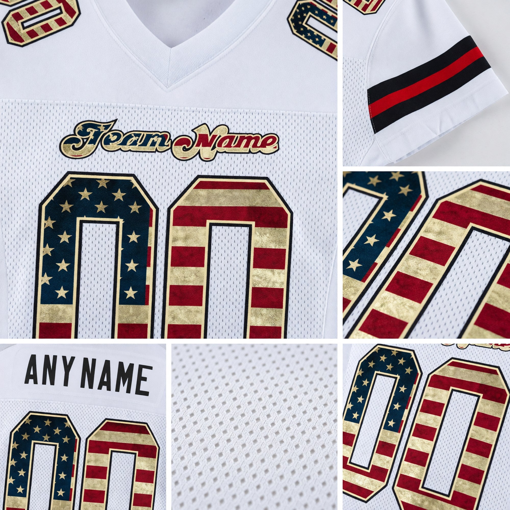 Custom White Vintage USA Flag-Black Mesh Authentic Football Jersey detail