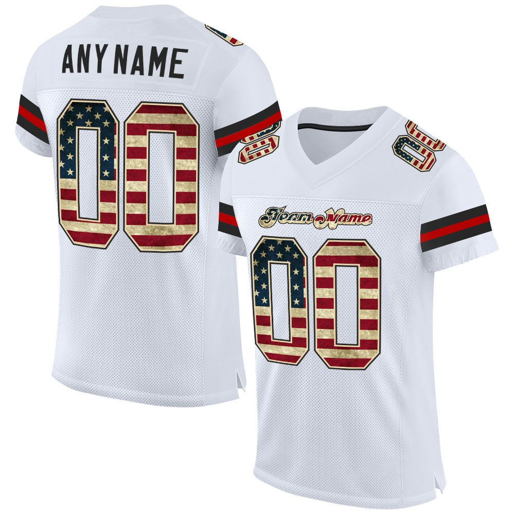 Custom White Vintage USA Flag-Black Mesh Authentic Football Jersey photo 1