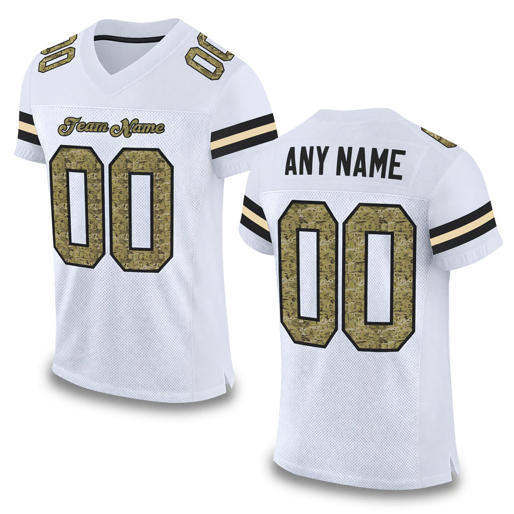 Custom White Camo-Black Mesh Authentic Football Jersey