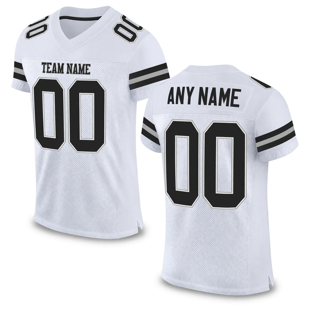 Custom White Black-Gray Mesh Authentic Football Jersey