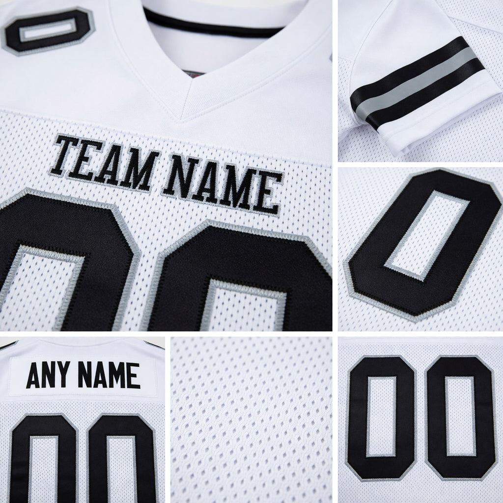 Custom White Black-Gray Mesh Authentic Football Jersey detail
