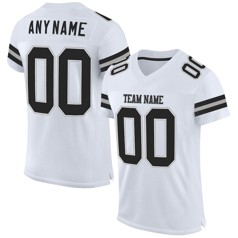 Custom White Black-Gray Mesh Authentic Football Jersey photo 1