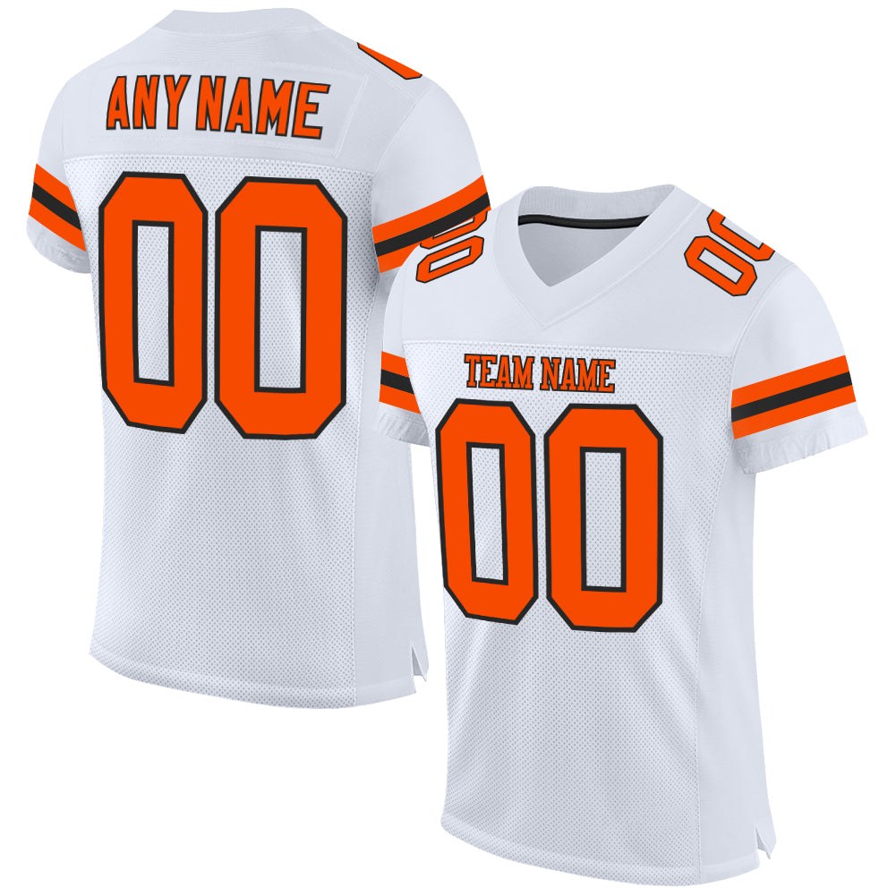Custom White Orange-Black Mesh Authentic Football Jersey photo 1