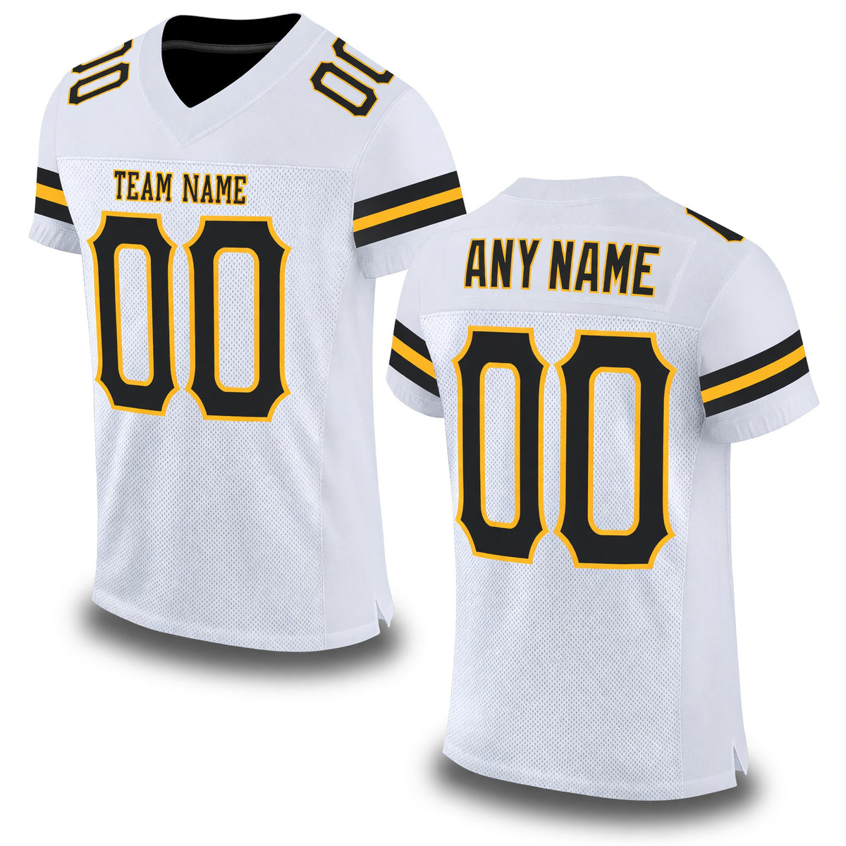Custom White Black-Gold Mesh Authentic Football Jersey