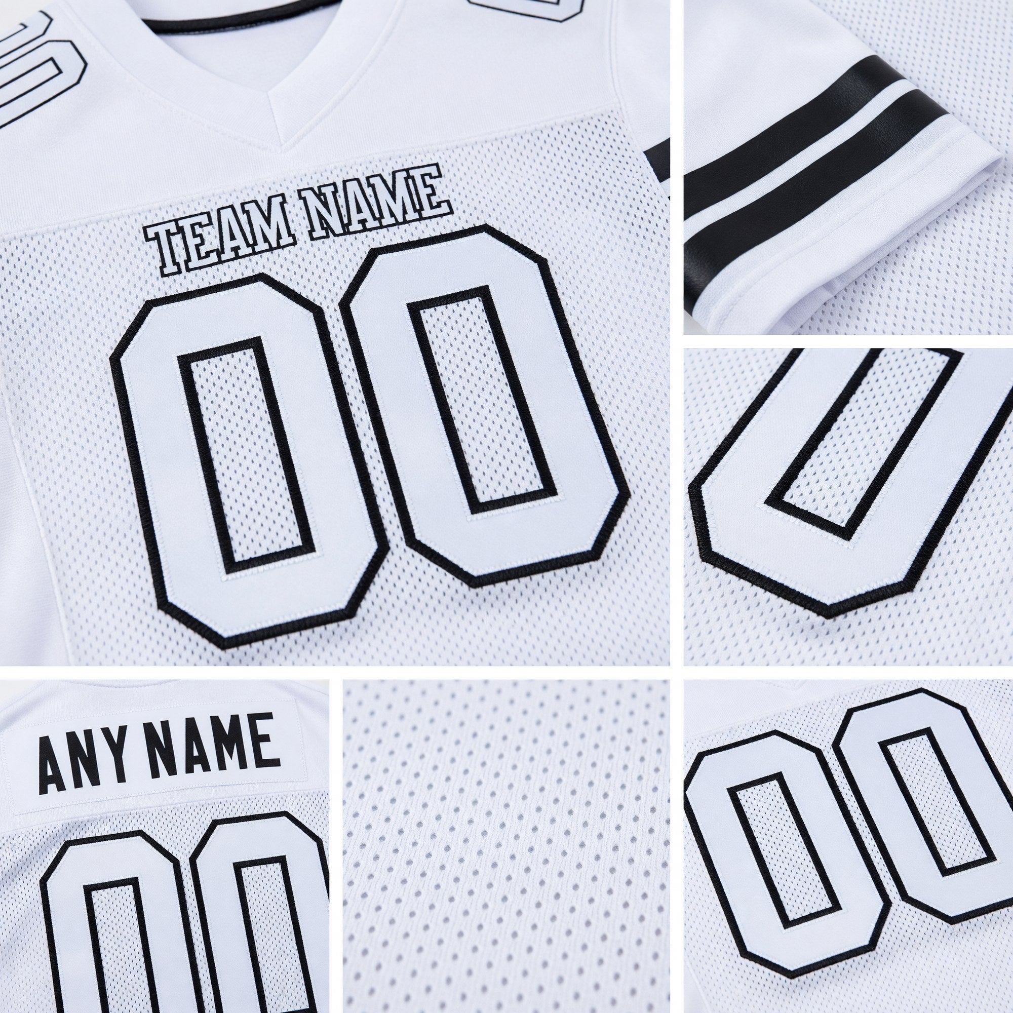 Custom White White-Black Mesh Authentic Football Jersey detail