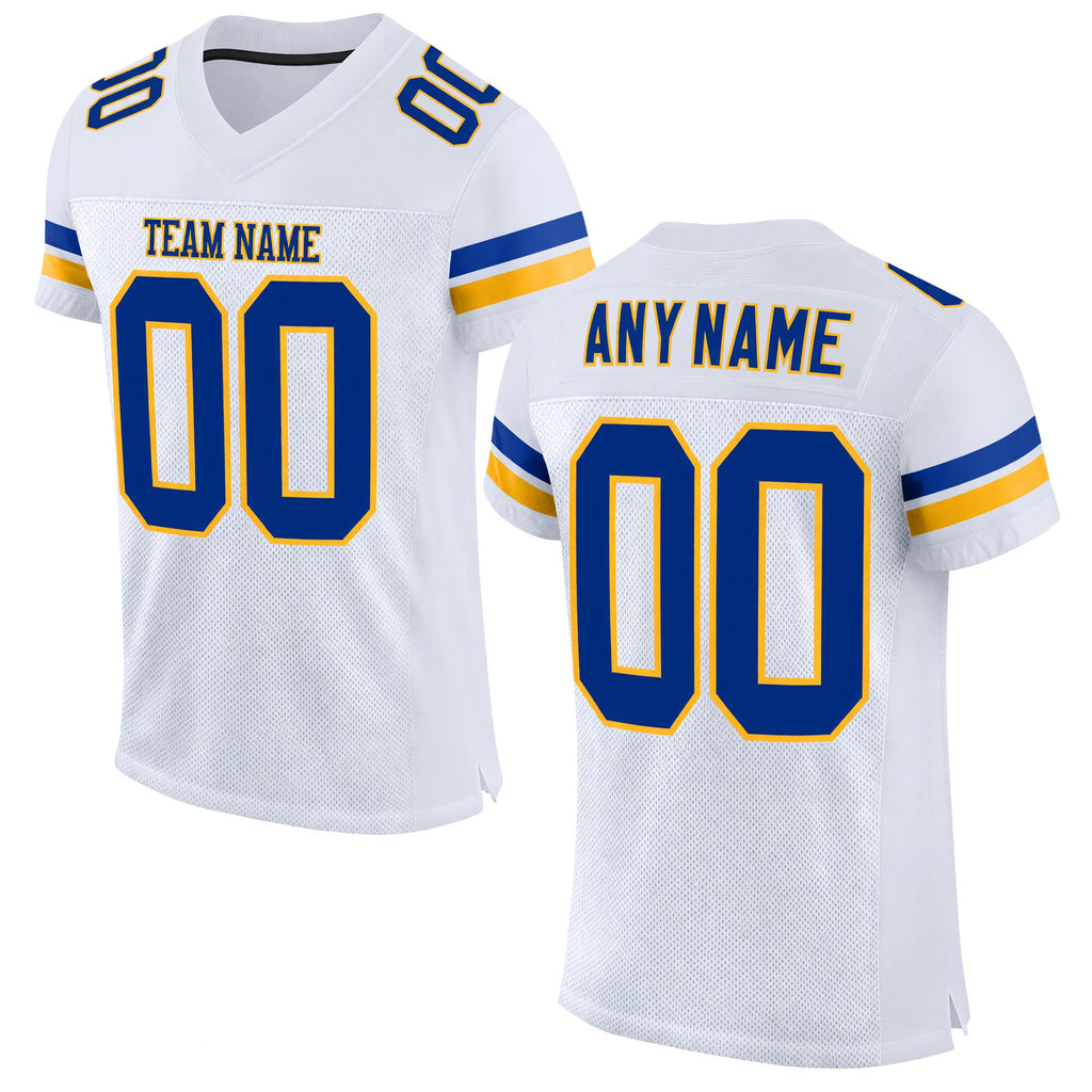 Custom White Royal-Gold Mesh Authentic Football Jersey
