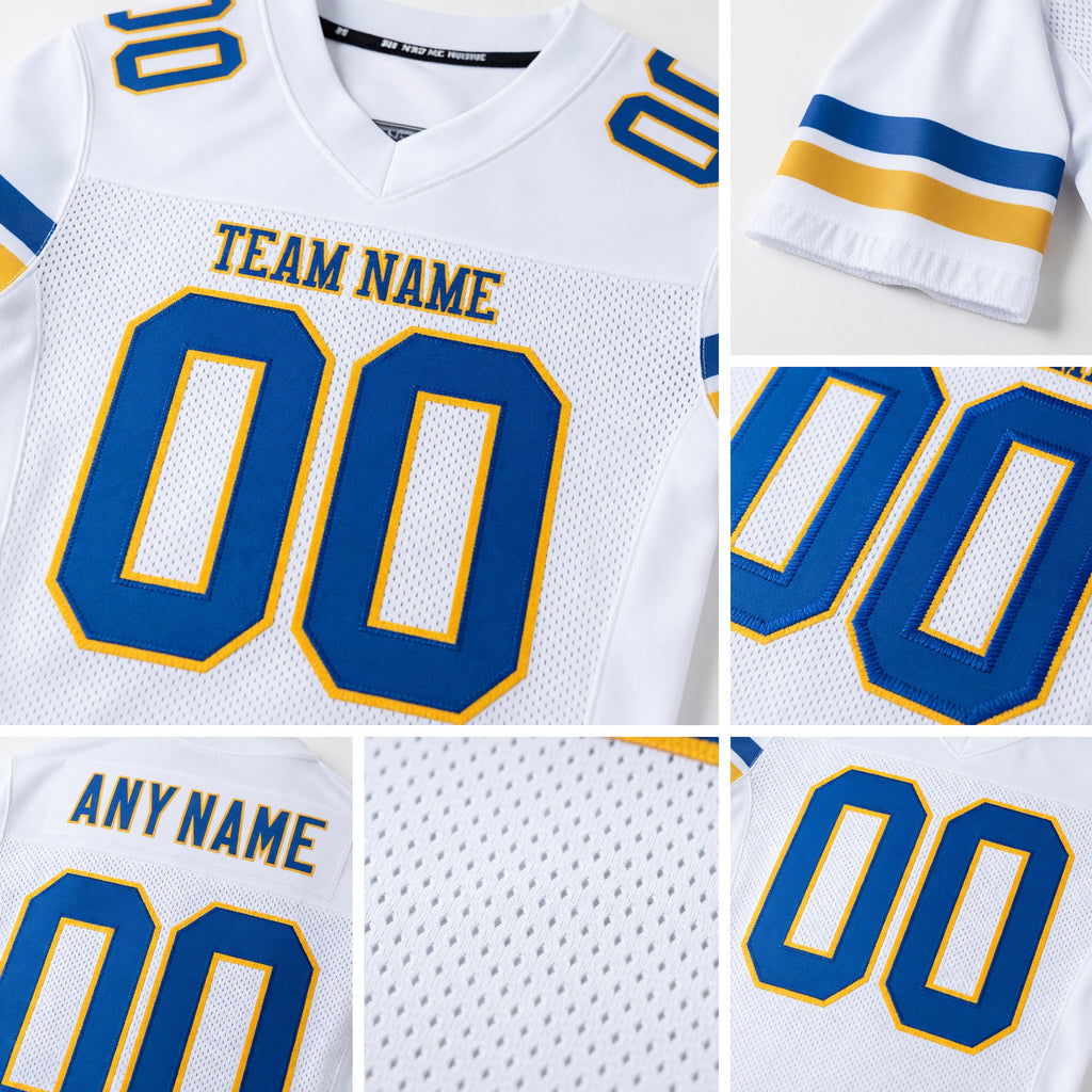 Custom White Royal-Gold Mesh Authentic Football Jersey detail