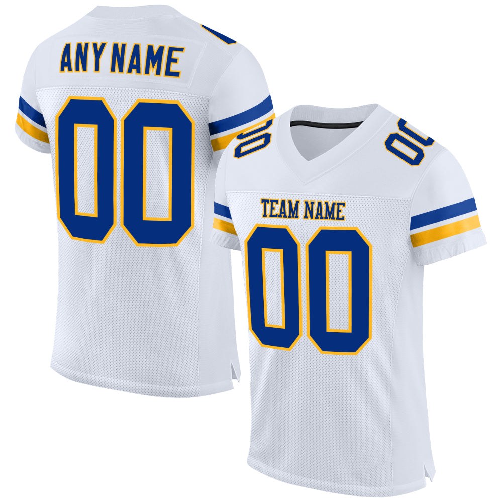 Custom White Royal-Gold Mesh Authentic Football Jersey photo 1