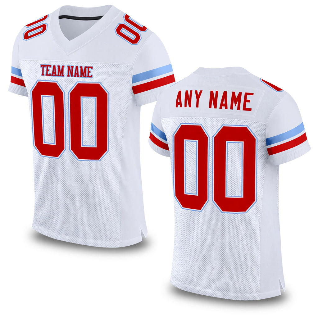 Custom White Red-Light Blue Mesh Authentic Football Jersey