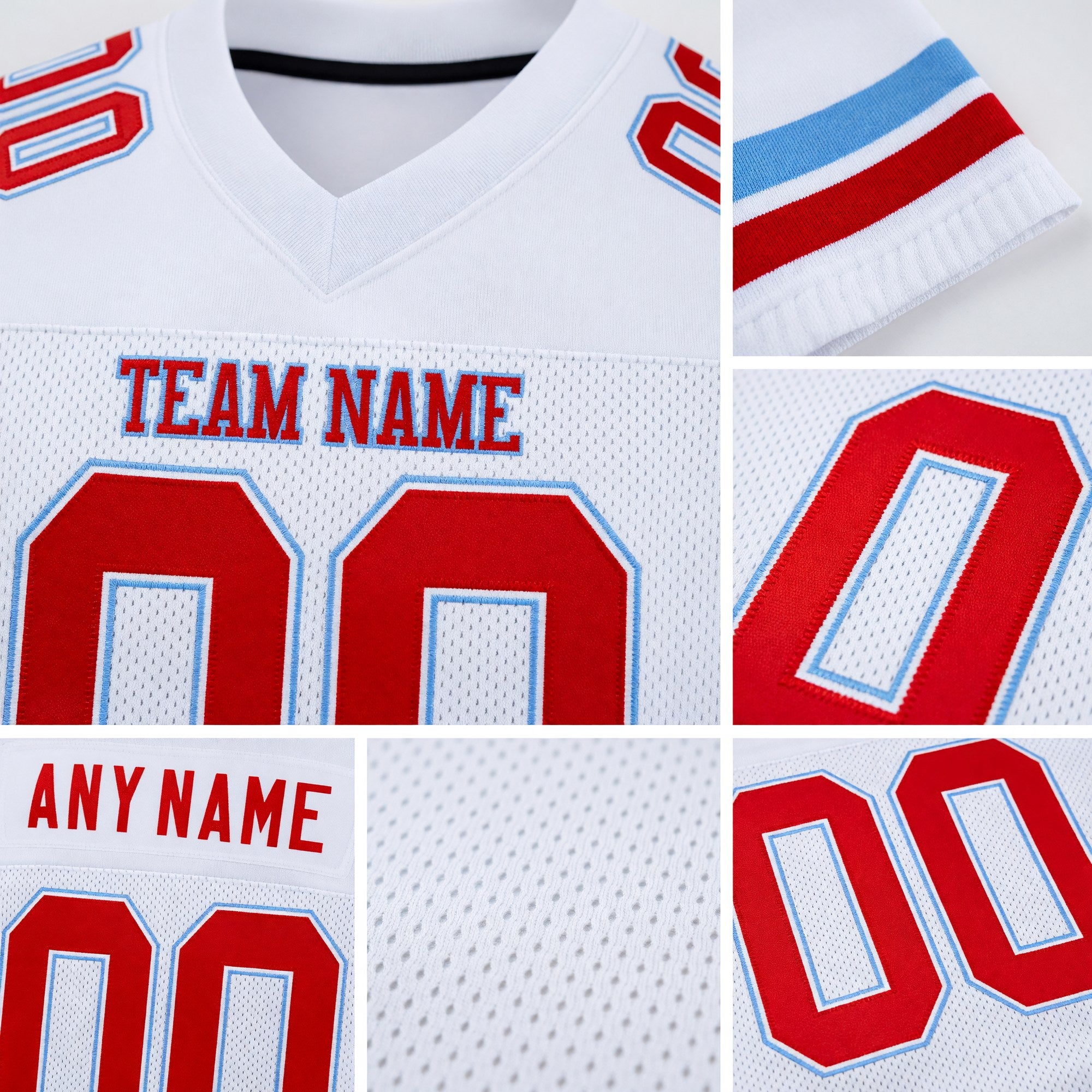 Custom White Red-Light Blue Mesh Authentic Football Jersey detail