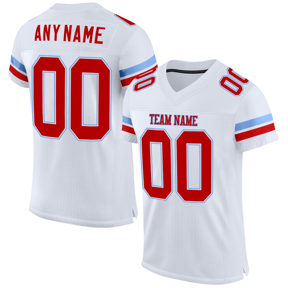 Custom White Red-Light Blue Mesh Authentic Football Jersey photo 1