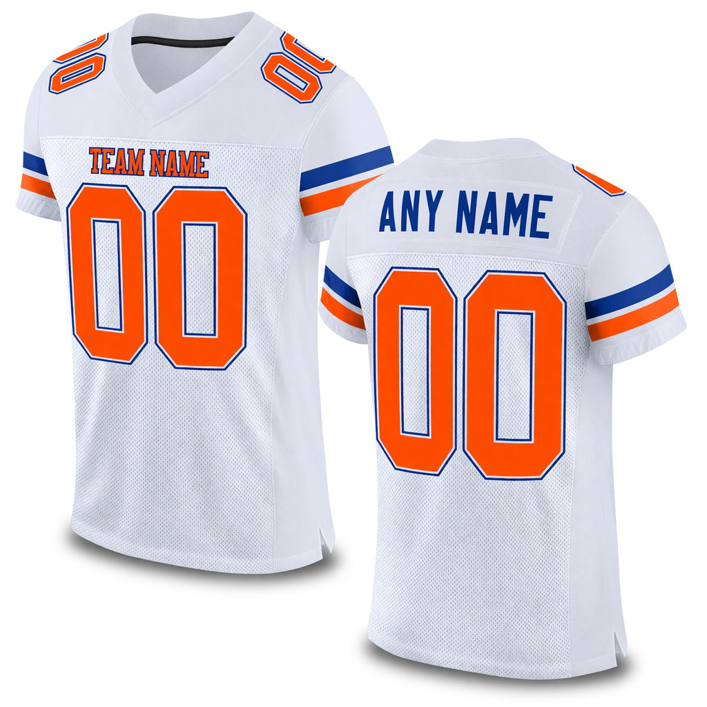 Custom White Orange-Royal Mesh Authentic Football Jersey