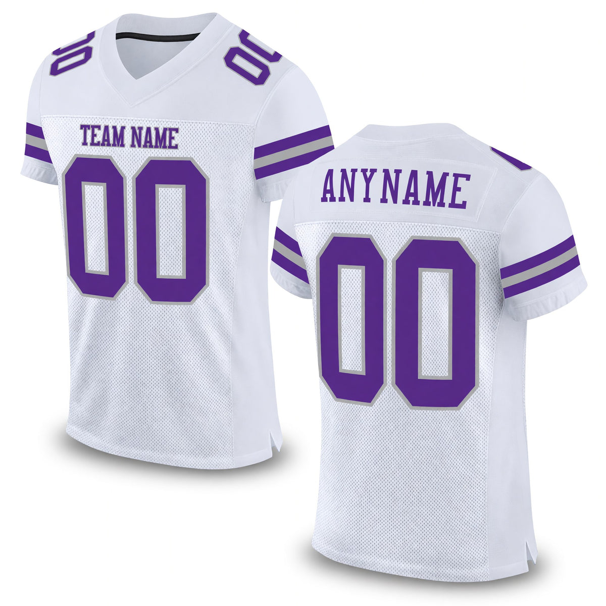 Custom White Purple-Gray Mesh Authentic Football Jersey