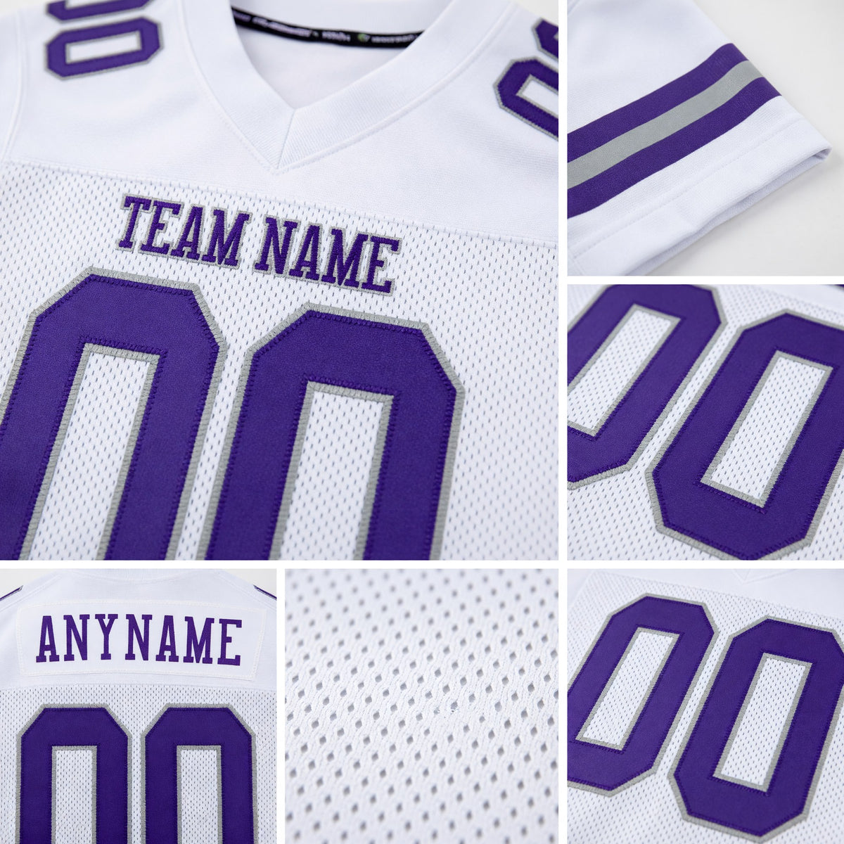 Custom White Purple-Gray Mesh Authentic Football Jersey detail